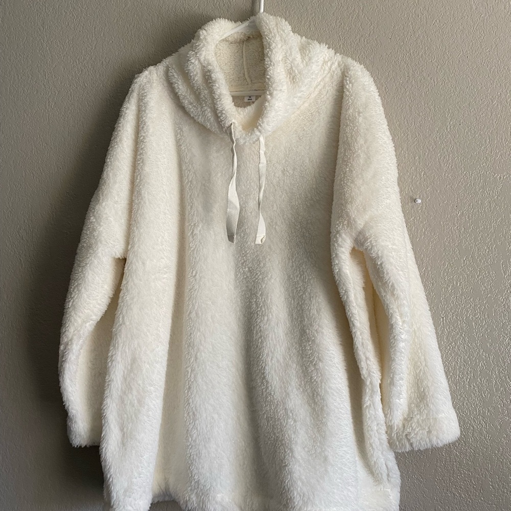 Old Navy Microfleece Funnel-Neck Pullover Sweater Color: Sea Salt View 3